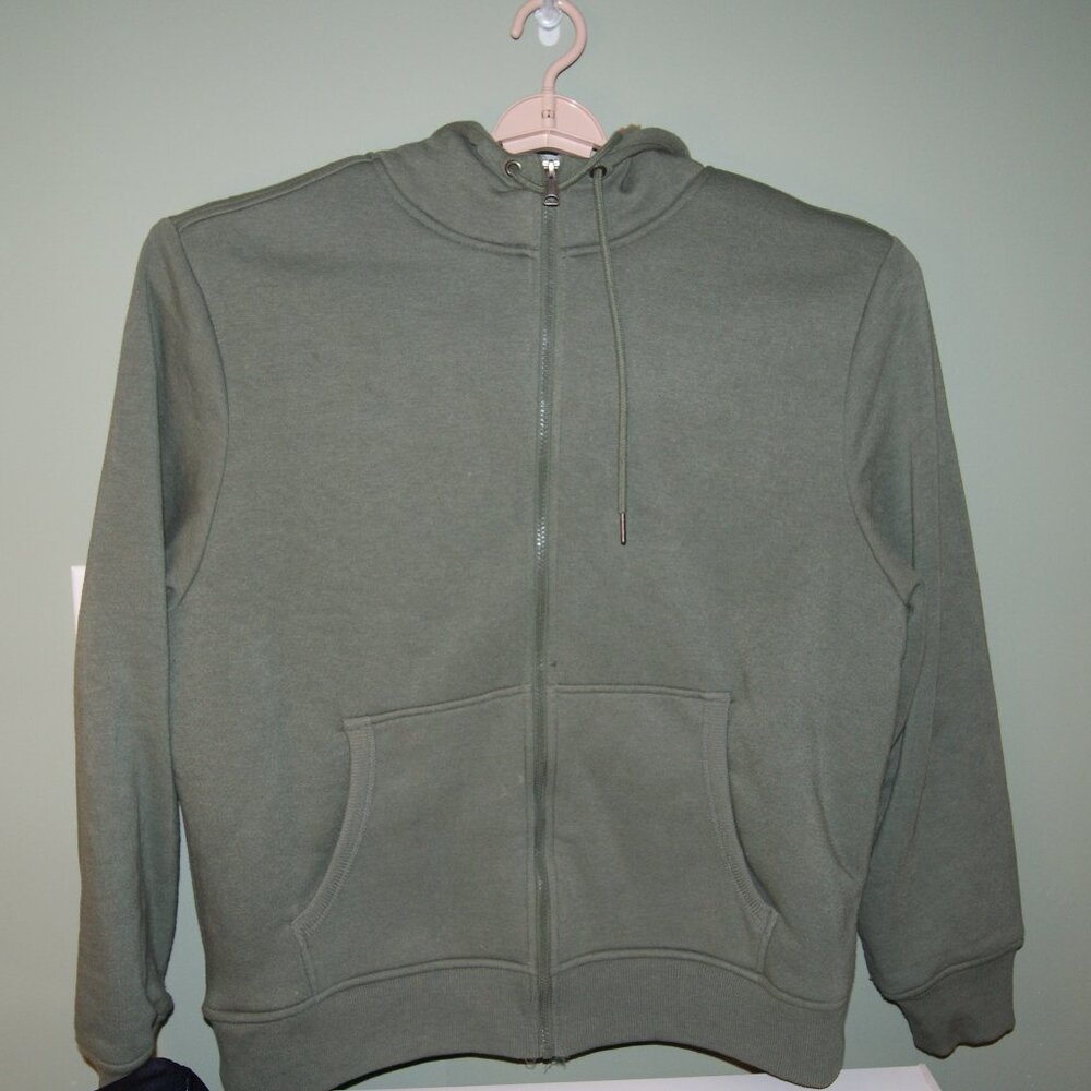 GEORGE Hoodie Men's Zip Up Sherpa Fleece Lined Hoodie Green 2XL